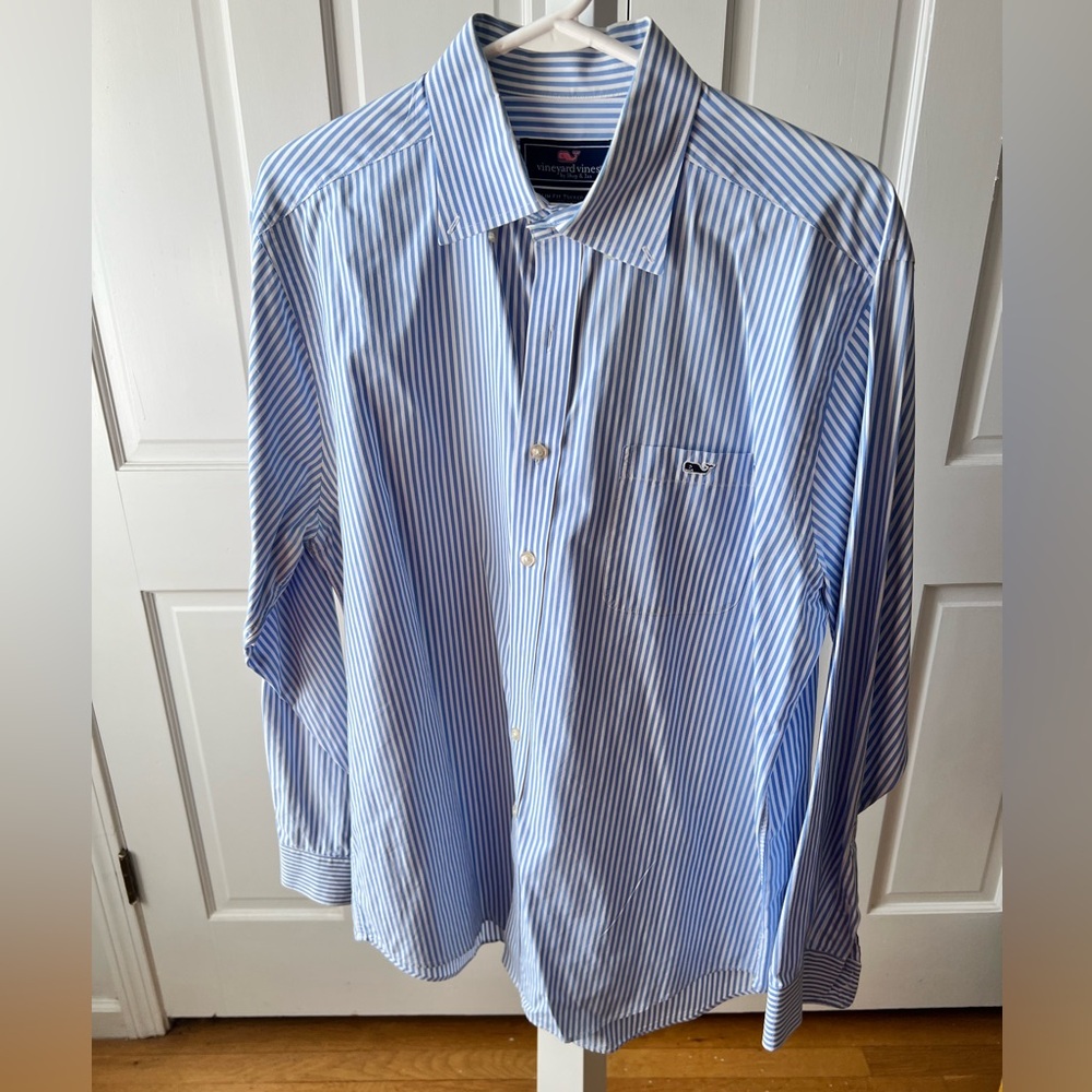 Vineyard Vines Dress Tucker Shirt Button Up Slim Fit Striped Cotton Mens Large